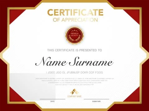 Diploma certificate template red and gold color with luxury and modern style  Illustrazione stock