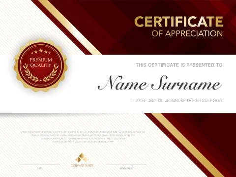 Diploma certificate template red and gold color with luxury and modern style  Stock Illustration