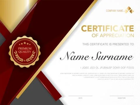 Diploma certificate template red and gold color with luxury and modern style  Illustrazione stock