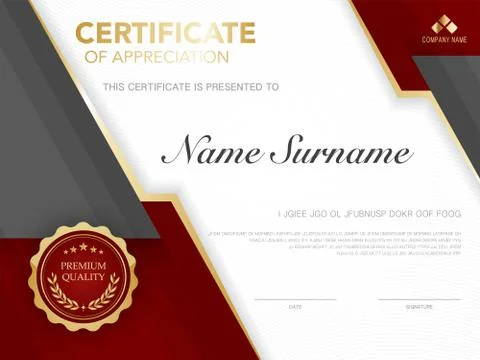 Diploma certificate template red and gold color with luxury and modern style  스톡 일러스트
