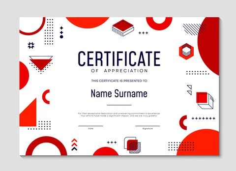 Diploma certificate vector template, memphis frame Stock Illustration