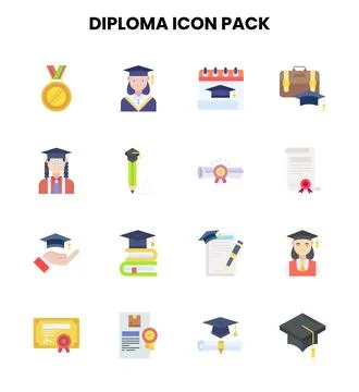 Diploma Flat Design Icons Pack Stock Illustration