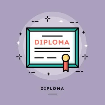 Diploma, flat design thin line banner Stock Illustration