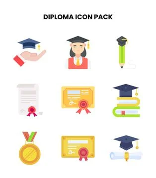 Diploma Flat Vector Icons Pack Stock Illustration