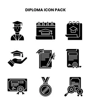 Diploma Glyph Bundle Icons Pack Stock Illustration