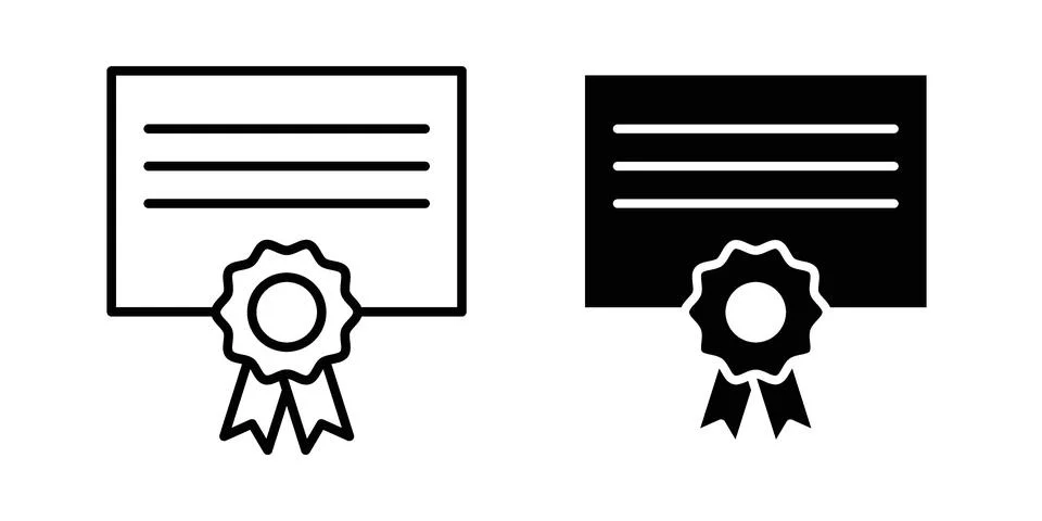 Diploma icon linear versions pack on white background Stock Illustration