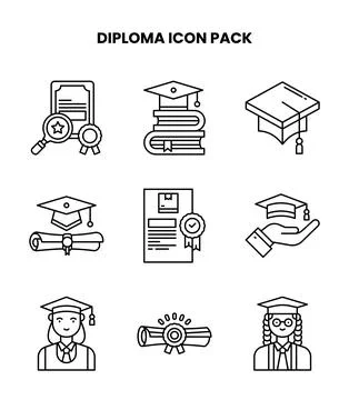 Diploma Line Bundle Icons Pack Stock Illustration