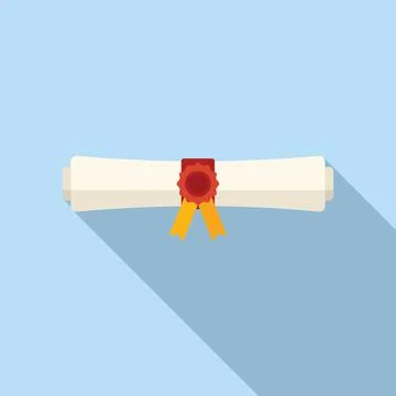 Diploma roll icon flat vector. Test study Stock Illustration