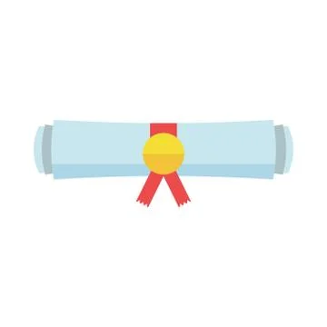 Diploma rolled scroll flat design icon. Finish education symbol. Graduation d Stock Illustration