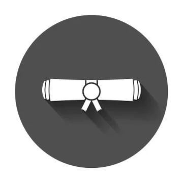 Diploma rolled scroll flat design icon. Finish education symbol. Graduation d Stock Illustration