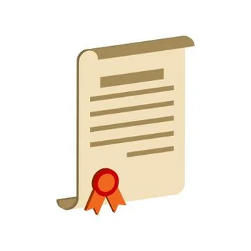 Diploma scroll, certificate symbol. Flat Isometric Icon or Logo. 3D Style Pic Stock Illustration