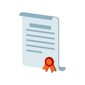 Diploma scroll, certificate symbol. Flat Isometric Icon or Logo. 3D Style Pic Stock Illustration