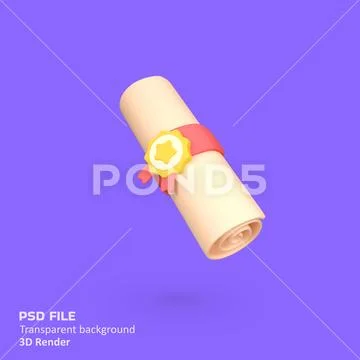 Diploma scroll graduate college isolated 3d render icon illustration PSD Template