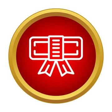 Diploma scroll line icon in red circle Stock Illustration
