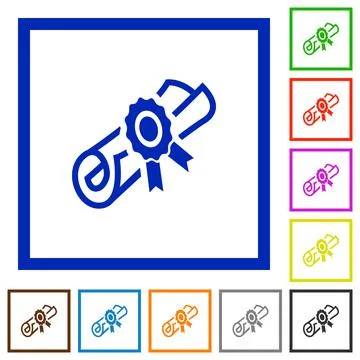 Diploma scroll with seal flat framed icons Stock Illustration