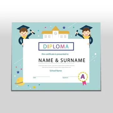 Diploma template for kids with flat elements イラスト素材