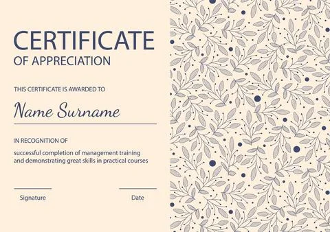 Diploma vector template. Certificate of appreciation template, flourish desig Stock Illustration
