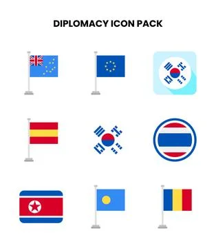 Diplomacy Flat Scalable Icons Pack Stock Illustration