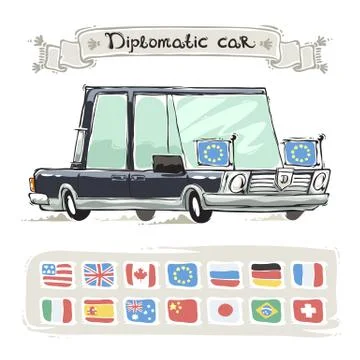 Diplomatic Car With Flags Set Stock Illustration