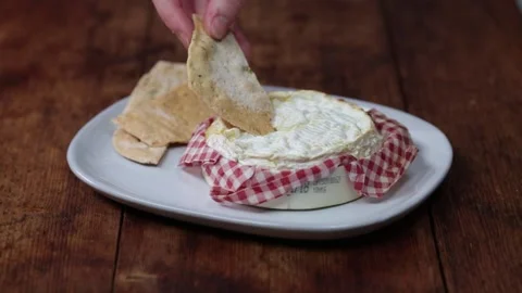 Dipping Camembert Stock Footage 166862929