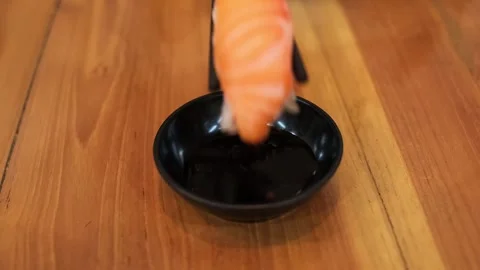 Dipping Sushi Stock Footage 340338867