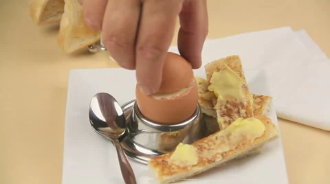 Dipping Toast Strip Into A Boiled Egg 스톡 동영상 46461811