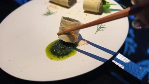 Dipping Yuba Soy Meat Roll Green Pesto Sauce Stock Footage 339842815