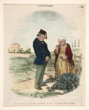 Dire pourtant que javais plante des pommes de terre¦et vla que je recolt Stock Photos