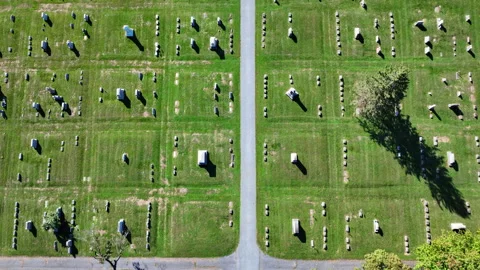 Direct Aerial Cemetery Flyover Stock Footage 214401430