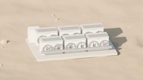Direct air capture fan wall modules rotating loop Stock Footage 342706534