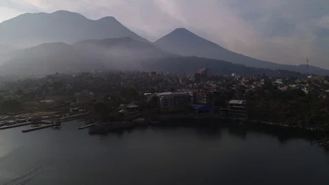 Direct approach of Santiago by drone on a misty morning Stock Footage