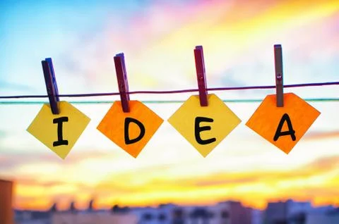 Direct Close up of colorful sticky notes with idea word text on them outdoor Stock Photos
