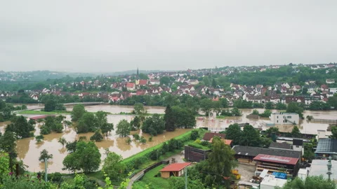 Direct comparison of flooded river in Germany - cut in the middle Stock Footage 285441600
