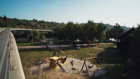 Direct comparison of flooded river in Germany - slow fade in the middle Stock Footage 285443516