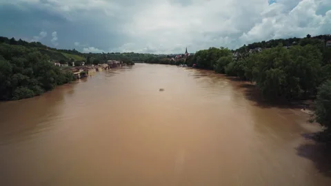Direct comparison of flooded river in Germany - cut in the middle Stock Footage 285445137