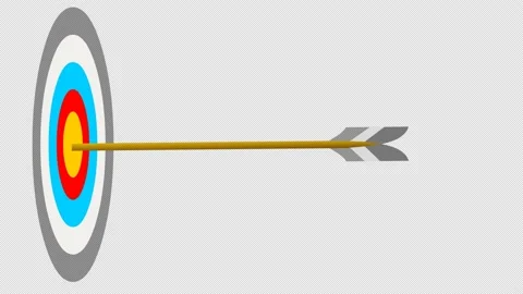Direct hit target colored board bullseye arrow goal animation Red success alpha Stock Footage 230925740