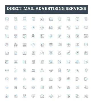 Direct mail advertising services vector line icons set. Direct-mail, Advertising Stock Illustration