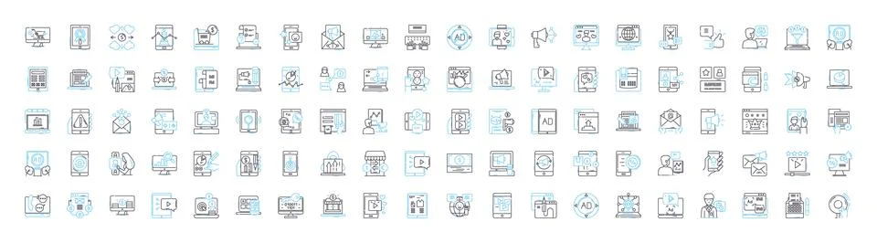 Direct mail advertising services vector line icons set. Direct-mail, Advertising Stock Illustration