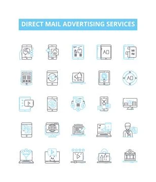Direct mail advertising services vector line icons set. Direct-mail, Advertising Stock Illustration