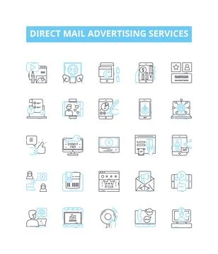 Direct mail advertising services vector line icons set. Direct-mail, Advertising Stock Illustration