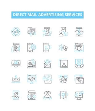 Direct mail advertising services vector line icons set. Direct-mail, Advertising Stock Illustration