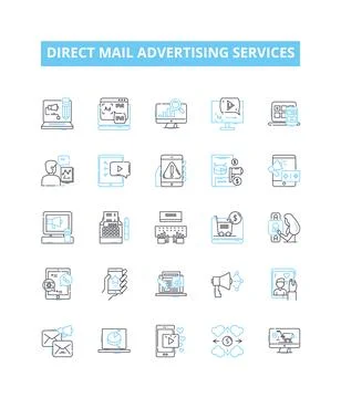 Direct mail advertising services vector line icons set. Direct-mail, Advertising Stock Illustration