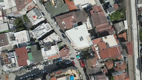 Direct overhead perspective of city rooftops and a narrow street in Istanbul. Stock Footage 328911698