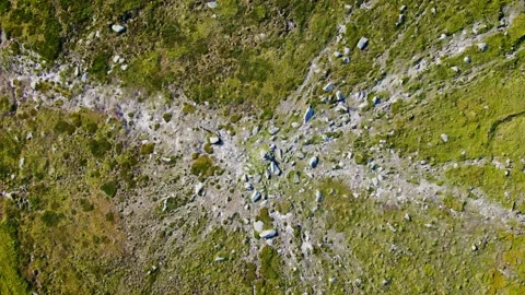 A direct overhead shot of mountain peak and surrounding landscape in Ireland. Stock Footage 158174333