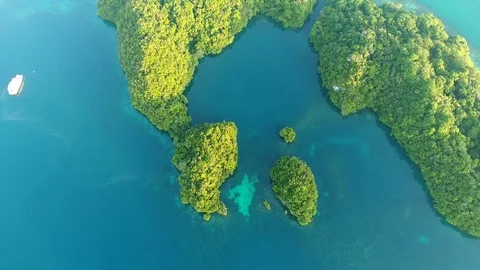 Direct overhead view of the Rock Islands of Palau Stock Footage 93373522