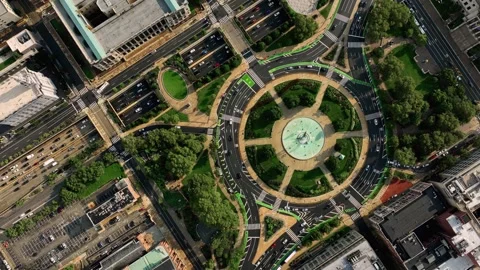 Direct Top-Down Aerial View of Logan Circle and Swann Fountain in Philadelph Stock-Footage 346908986