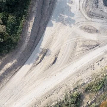 Direct top-down vertical aerial view of a construction road junction earthw.. Stock Photos