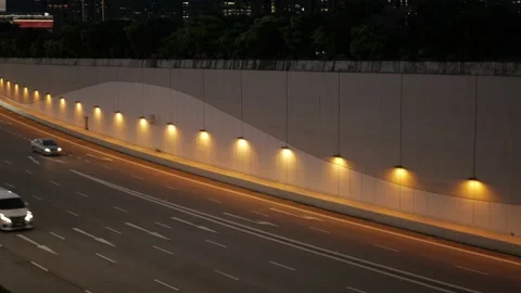 Direct top view to the road traffic in a big city on the sunset evening time  Stock Footage 237427250