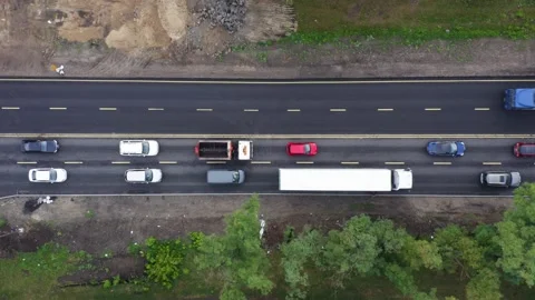 Direct view from above to the road traffic. Traffic jam at a highway junction. Stock Footage 160658591
