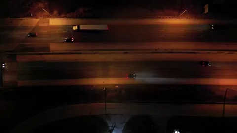 Direct view from above to the road traffic at night Stock Footage 248115188